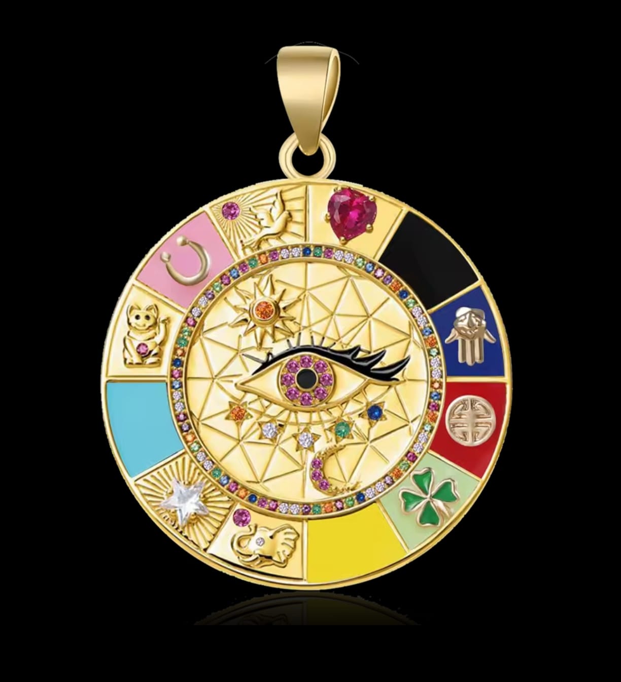 Collana Uomo Donna Con Ciondolo Amuleto Occhio Di Horus Egizio E Croce, Placcata Oro, 50cm
